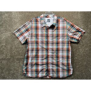 The North Face Button Up Shirt Adult‎ 2XL XXL Orange Plaid Outdoors Mens